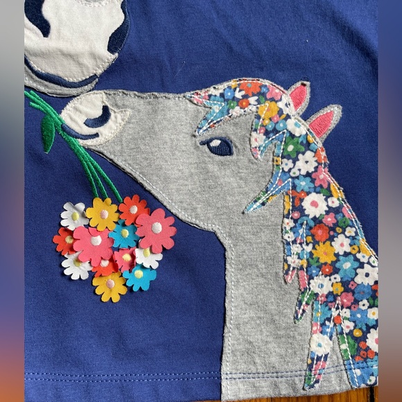 Mini Boden girls 8-9yr navy blue long sleeve floral horse appliqué dress - Picture 5 of 9